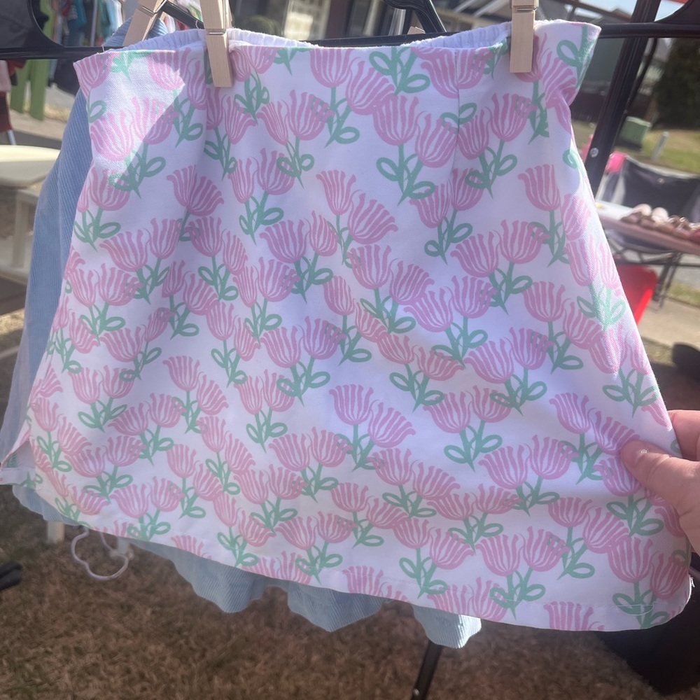 Floral Pink & Green Cotton A-Line Skirt